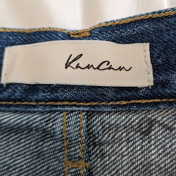 Kancan Medora 90's Straight leg Jeans Women 7/27 Hi-Rise Denim Raw Slit Leg Hem - Picture 5 of 16
